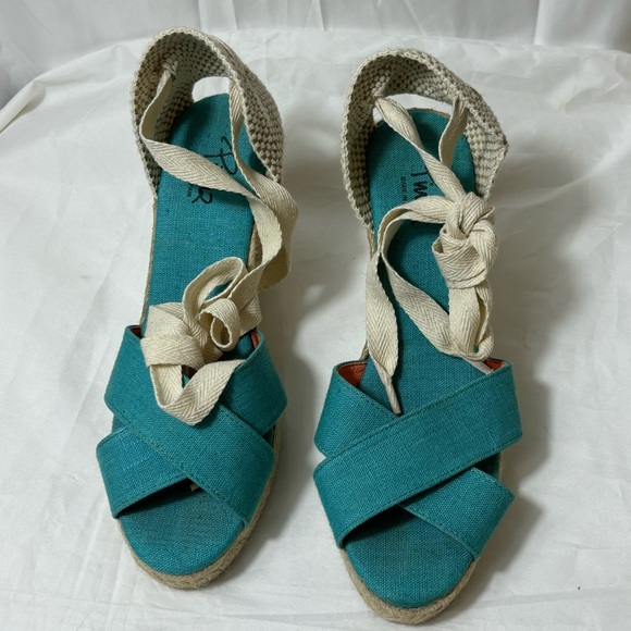 Pima 2 made in Spain blue and white ankle wrap espadrille sandals - Picture 7 of 10